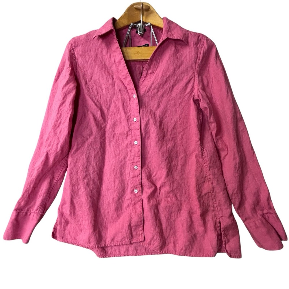 Talbot's Pure Irish Linen Button Down Shirt Pink Summer Classic Sz 10
